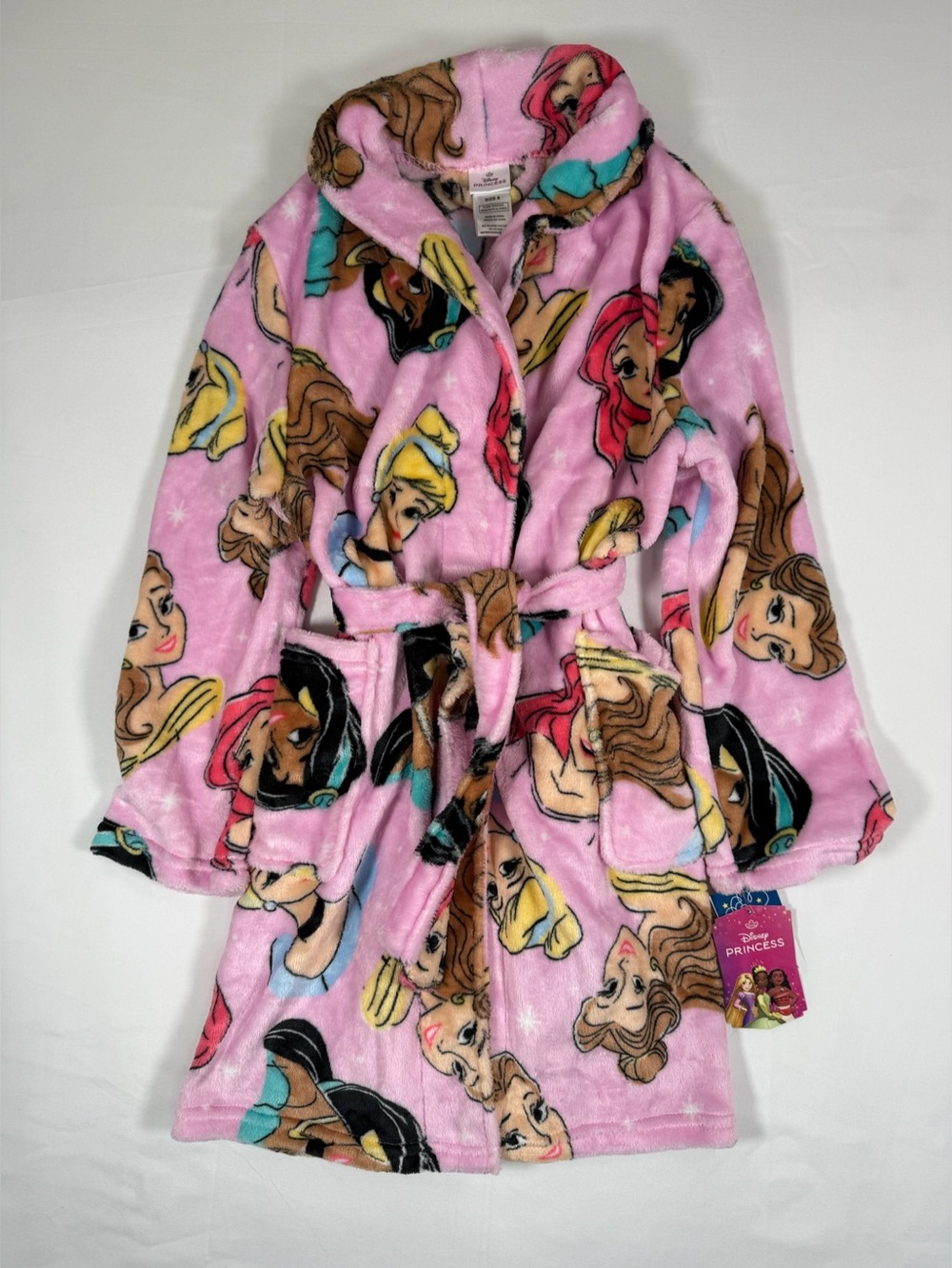 NWT DISNEY PRINCESS Plush Fleece Bathrobe Princess Belted Robe Girls 8 NEW